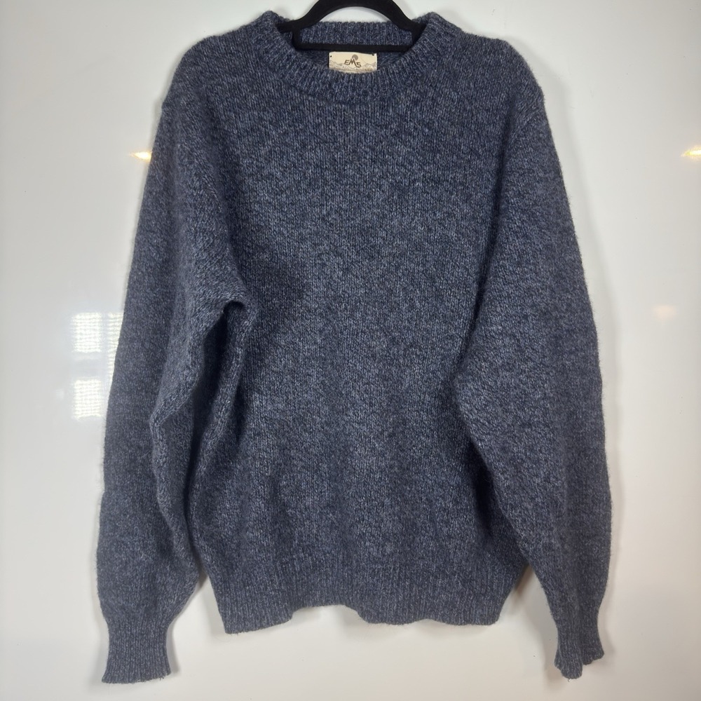 EMS Eastern Mountain Sports Vintage Wool Blend Crewneck Sweater Blue Mens XL USA
